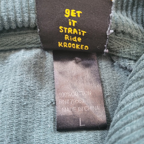 Crooked Skateboarding Corduroy Hoodie Green Embroidered Logo Pullover Size L - Picture 9 of 11